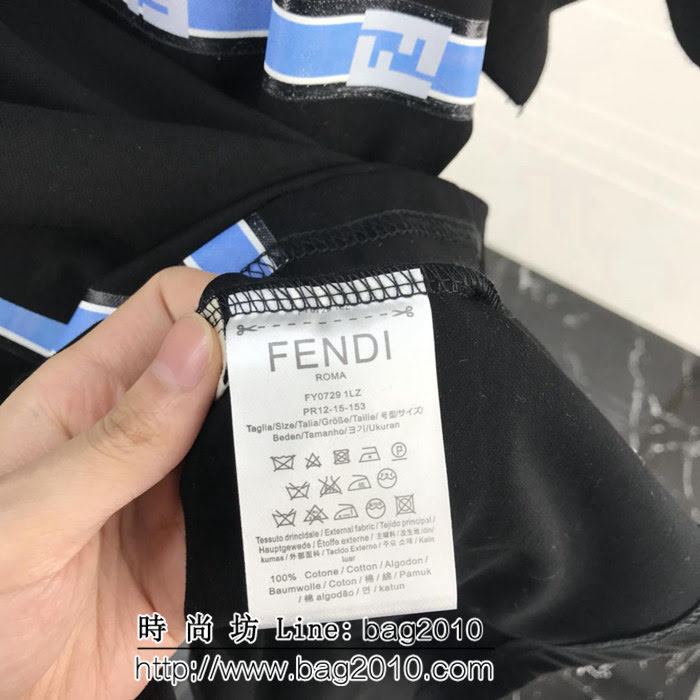 FENDI芬迪  19ss早春新款 粉色豎條FF印花logo 黑色絲光珠地棉 男款Polo衫 ydi1975
